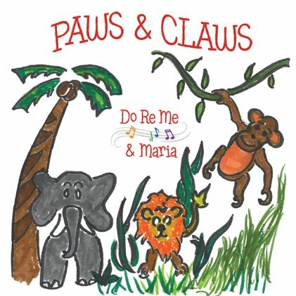 "Paws & Claws" artwork for album of animal songs for children by Do Re Me & Maria